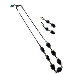 Vintage America Gold and Black Rhinestone Necklace and Earrings Set